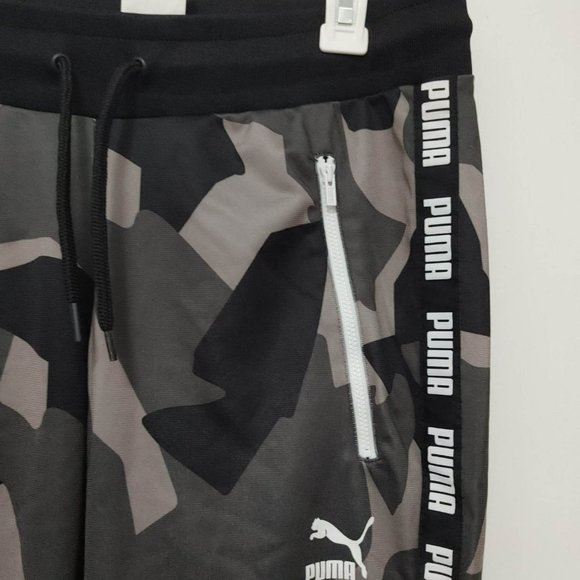 Puma Gray Camo print track pants stretch waist band zip pockets (M) - Picture 4 of 8